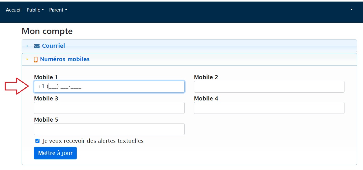 Parent account Numéros mobiles2